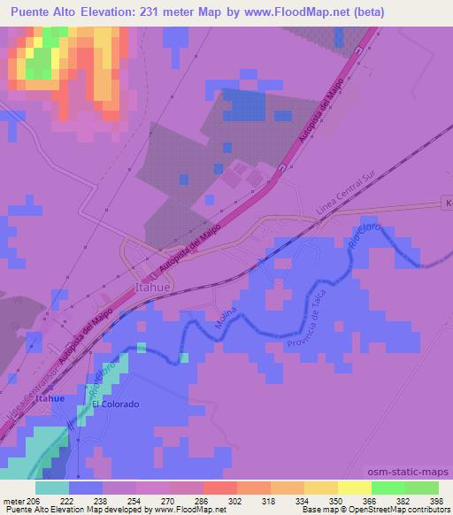 Puente Alto,Chile Elevation Map