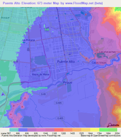 Puente Alto,Chile Elevation Map