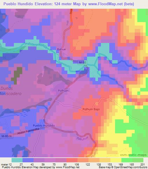 Pueblo Hundido,Chile Elevation Map