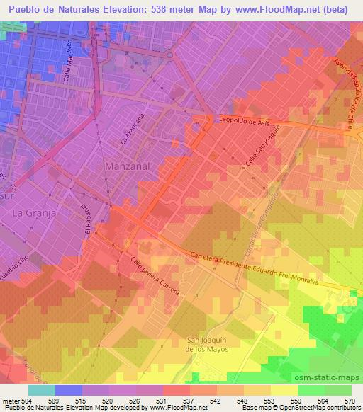 Pueblo de Naturales,Chile Elevation Map