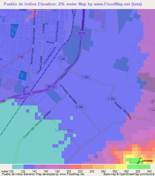 Pueblo de Indios,Chile Elevation Map