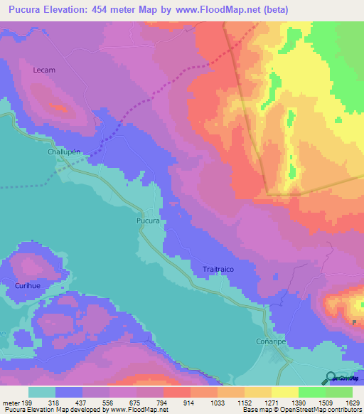 Pucura,Chile Elevation Map