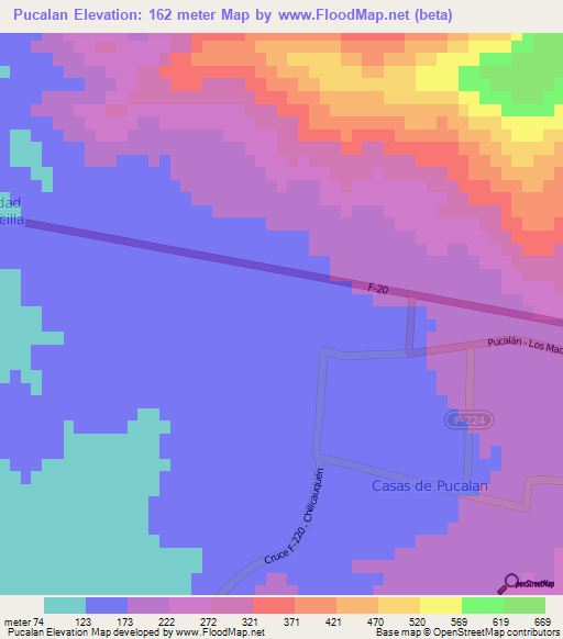 Pucalan,Chile Elevation Map