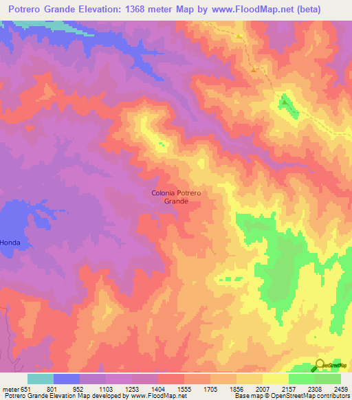 Potrero Grande,Chile Elevation Map