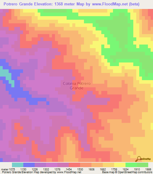 Potrero Grande,Chile Elevation Map