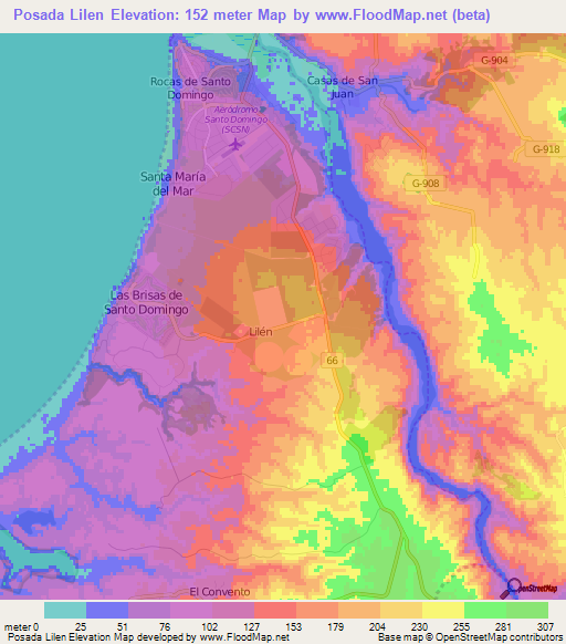 Posada Lilen,Chile Elevation Map