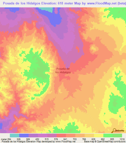 Posada de los Hidalgos,Chile Elevation Map