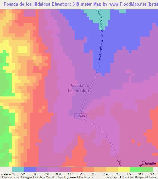 Posada de los Hidalgos,Chile Elevation Map