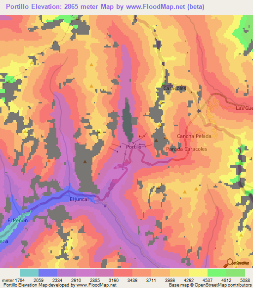 Portillo,Chile Elevation Map