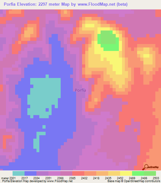 Porfia,Chile Elevation Map