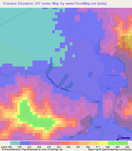 Pomaire,Chile Elevation Map