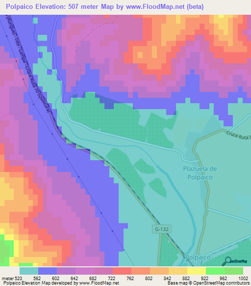 Polpaico,Chile Elevation Map