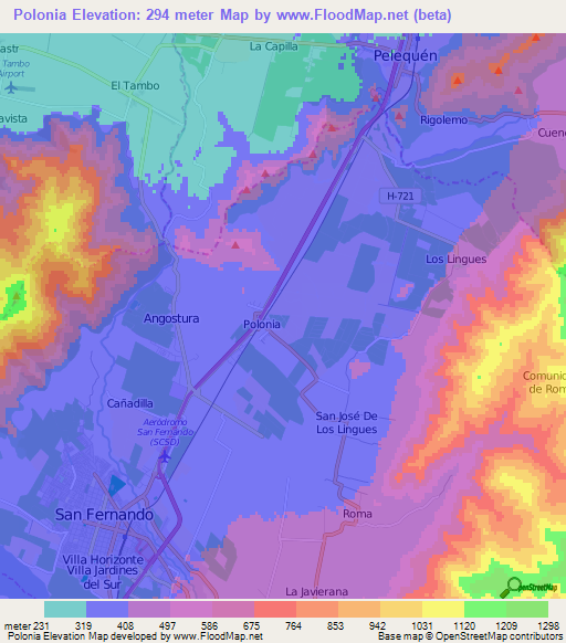 Polonia,Chile Elevation Map