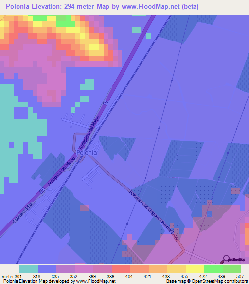 Polonia,Chile Elevation Map