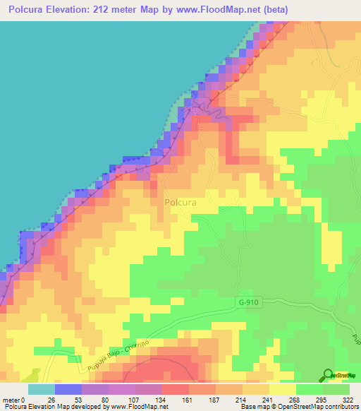 Polcura,Chile Elevation Map
