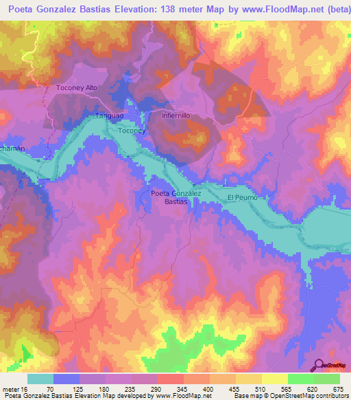 Poeta Gonzalez Bastias,Chile Elevation Map