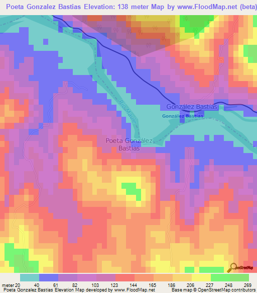 Poeta Gonzalez Bastias,Chile Elevation Map