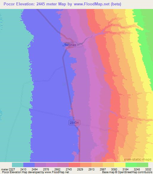 Pocor,Chile Elevation Map