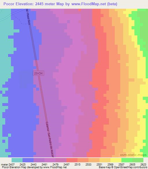 Pocor,Chile Elevation Map
