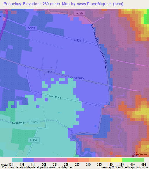 Pocochay,Chile Elevation Map