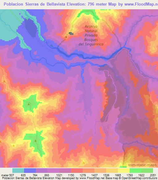Poblacion Sierras de Bellavista,Chile Elevation Map