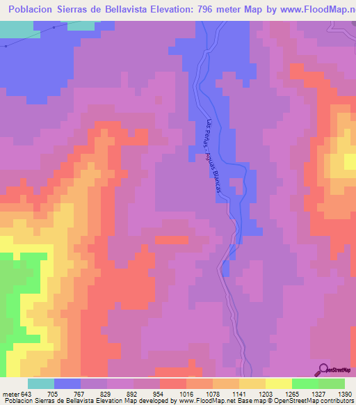 Poblacion Sierras de Bellavista,Chile Elevation Map