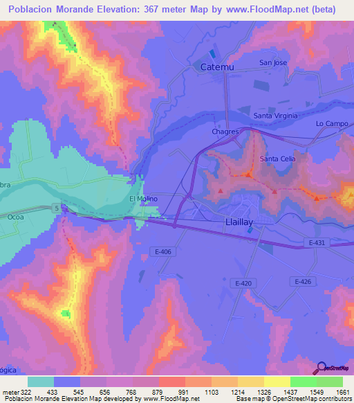 Poblacion Morande,Chile Elevation Map