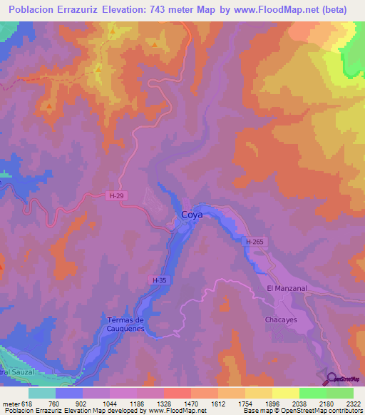Poblacion Errazuriz,Chile Elevation Map