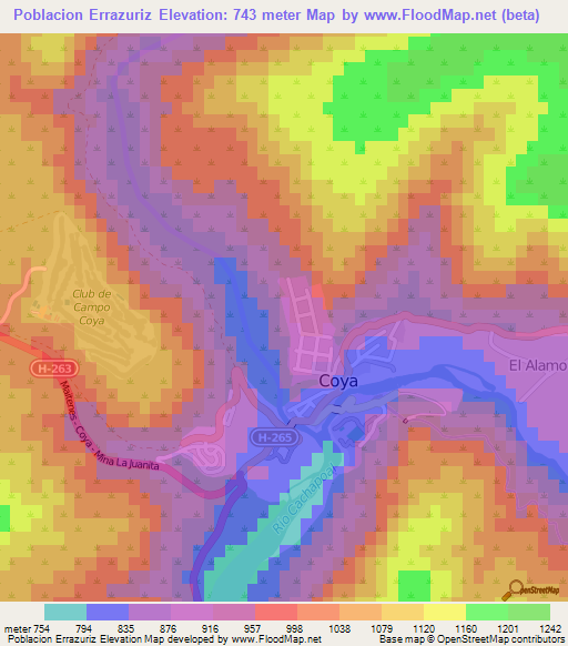 Poblacion Errazuriz,Chile Elevation Map