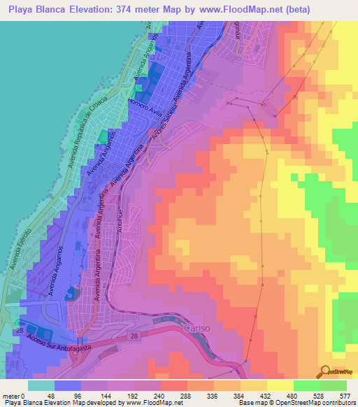 Playa Blanca,Chile Elevation Map