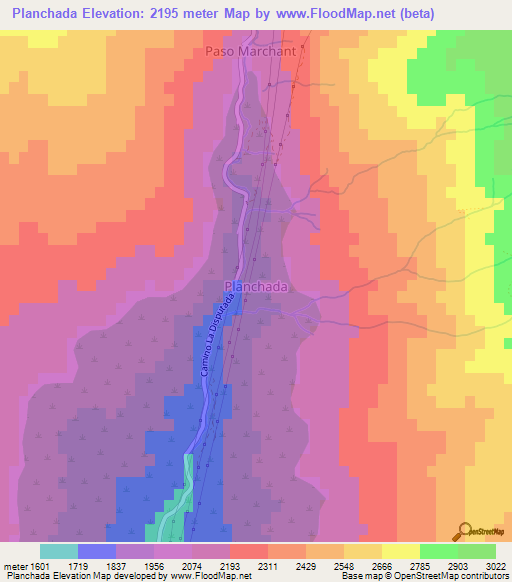 Planchada,Chile Elevation Map
