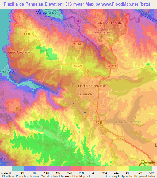 Placilla de Penuelas,Chile Elevation Map