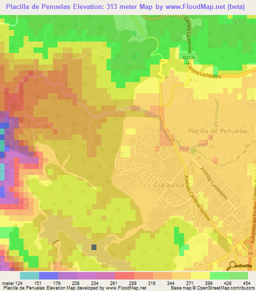 Placilla de Penuelas,Chile Elevation Map