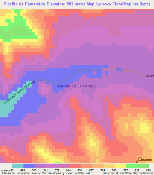 Placilla de Esmeralda,Chile Elevation Map