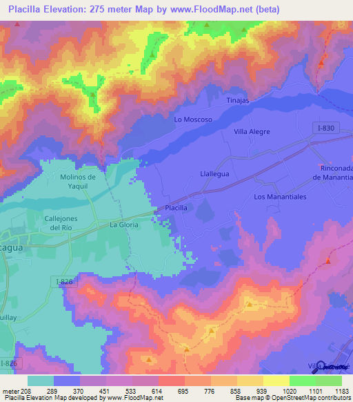 Placilla,Chile Elevation Map