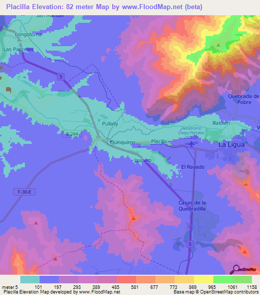 Placilla,Chile Elevation Map