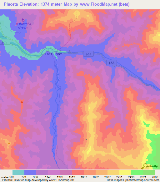 Placeta,Chile Elevation Map