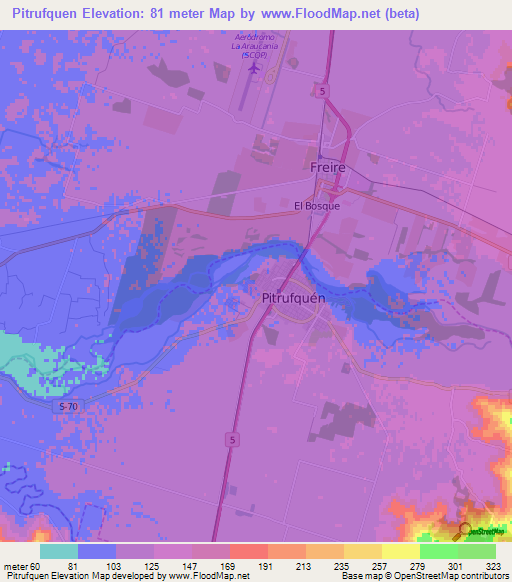 Pitrufquen,Chile Elevation Map