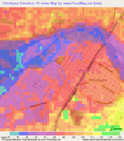 Pitrufquen,Chile Elevation Map
