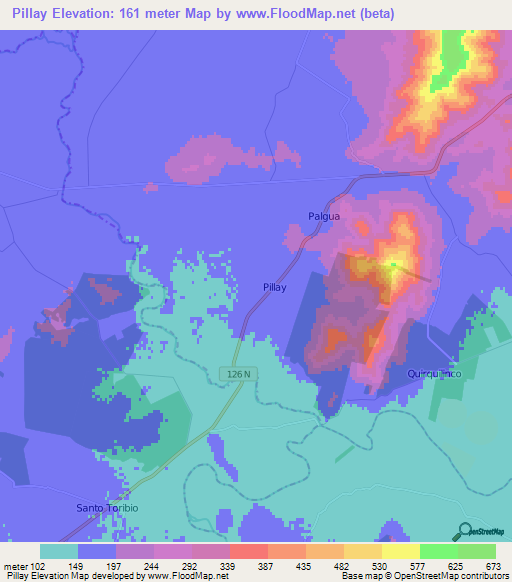 Pillay,Chile Elevation Map