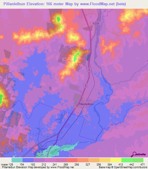 Pillanlelbun,Chile Elevation Map