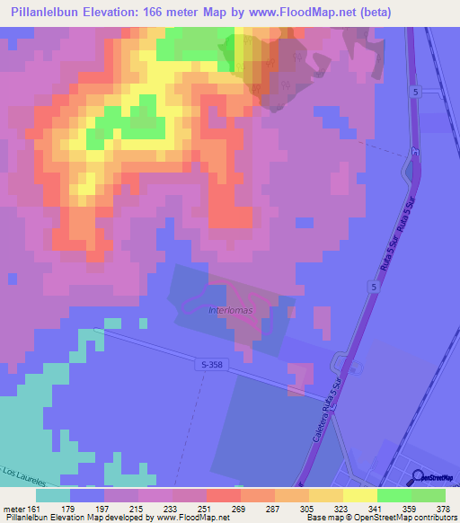 Pillanlelbun,Chile Elevation Map