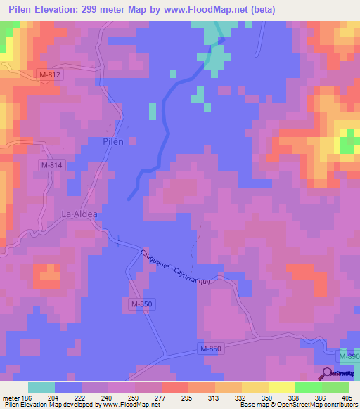 Pilen,Chile Elevation Map