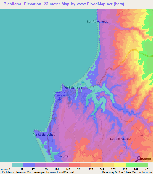 Pichilemu,Chile Elevation Map
