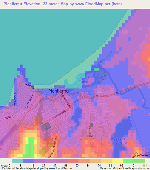 Pichilemu,Chile Elevation Map