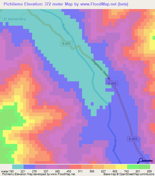 Pichilemu,Chile Elevation Map