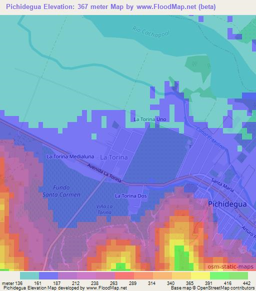 Pichidegua,Chile Elevation Map
