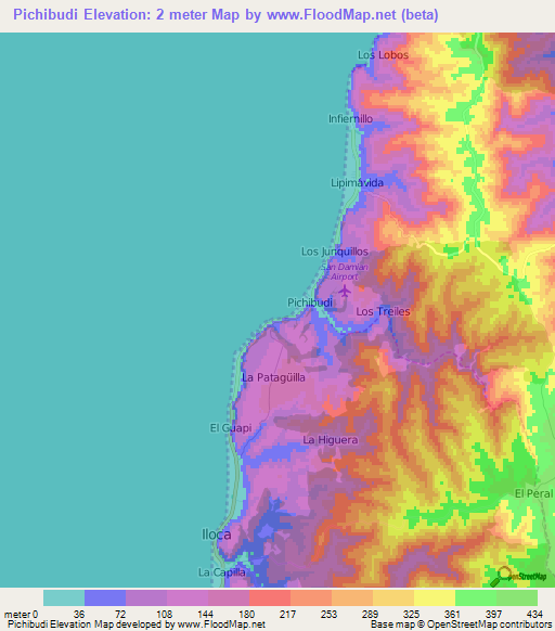 Pichibudi,Chile Elevation Map