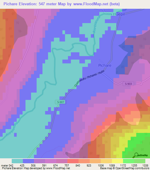 Pichare,Chile Elevation Map