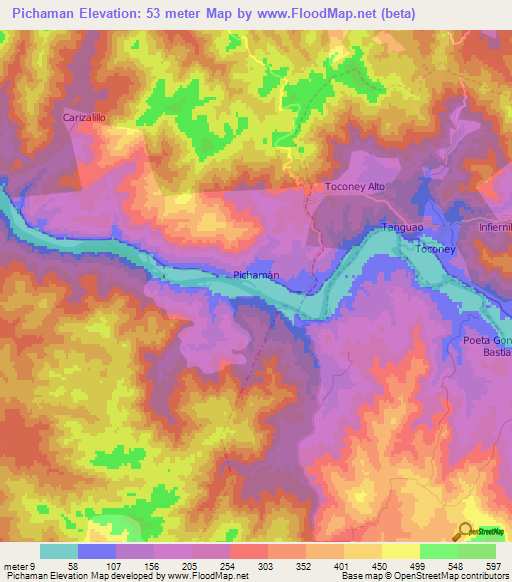 Pichaman,Chile Elevation Map